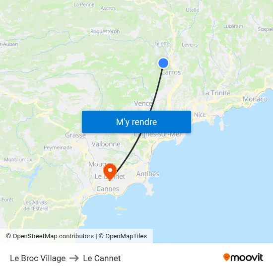 Le Broc Village to Le Cannet map