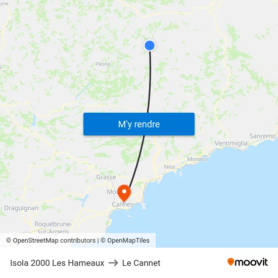 Isola 2000 Les Hameaux to Le Cannet map