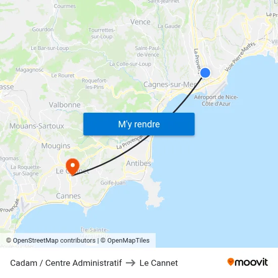 Cadam / Centre Administratif to Le Cannet map