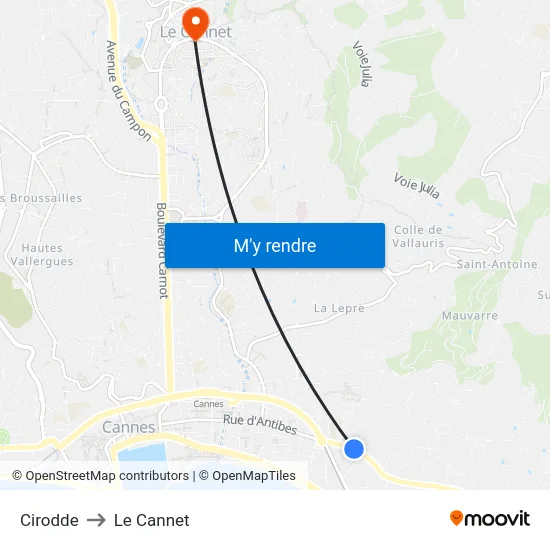 Cirodde to Le Cannet map