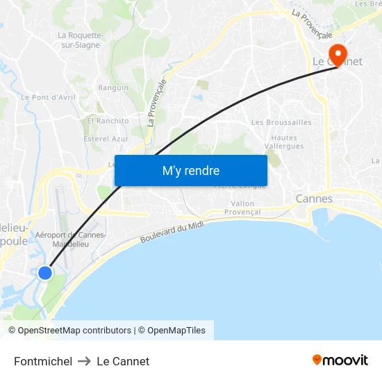 Fontmichel to Le Cannet map