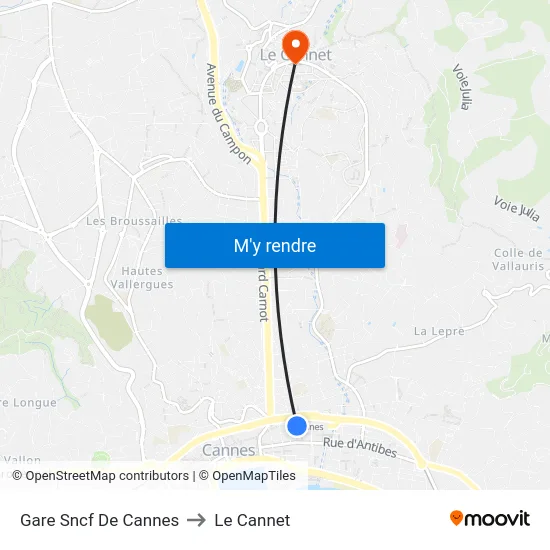 Gare Sncf De Cannes to Le Cannet map