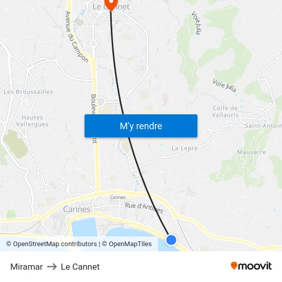 Miramar to Le Cannet map