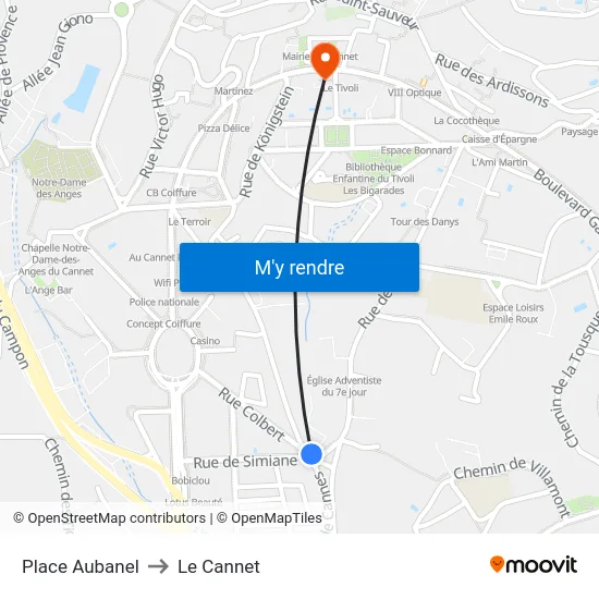 Place Aubanel to Le Cannet map