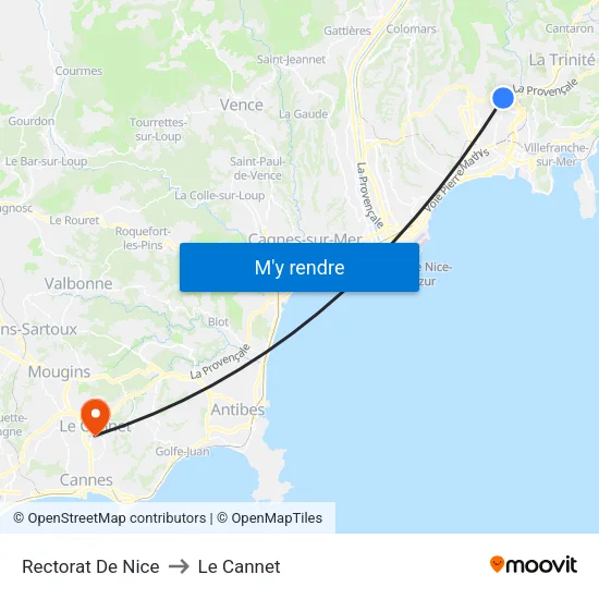 Rectorat De Nice to Le Cannet map