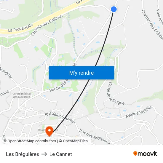 Les Bréguières to Le Cannet map