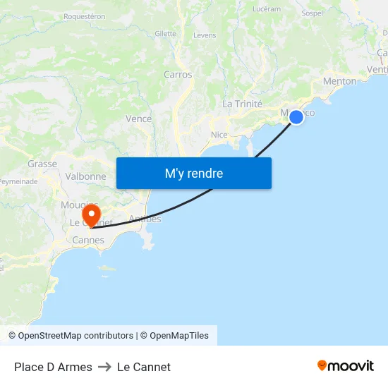 Place D Armes to Le Cannet map