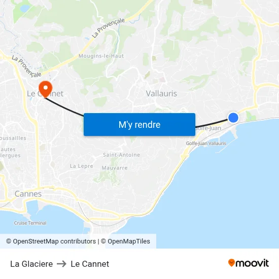 La Glacière to Le Cannet map
