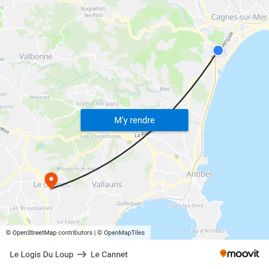Le Logis Du Loup to Le Cannet map