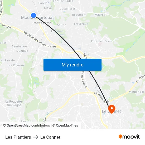 Les Plantiers to Le Cannet map