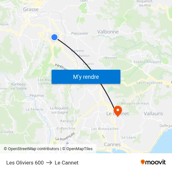 Les Oliviers 600 to Le Cannet map