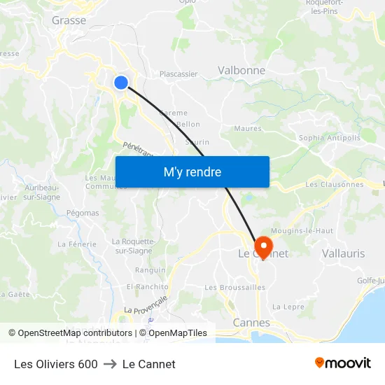 Les Oliviers 600 to Le Cannet map
