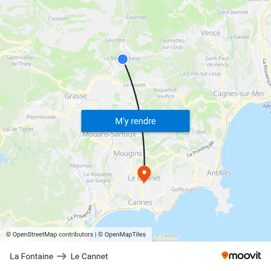 La Fontaine to Le Cannet map