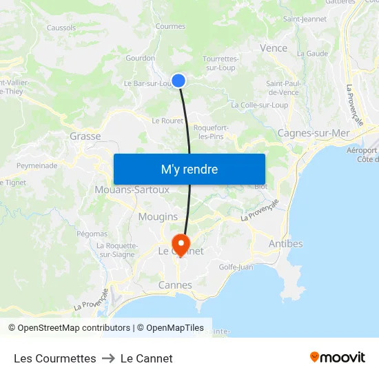 Les Courmettes to Le Cannet map