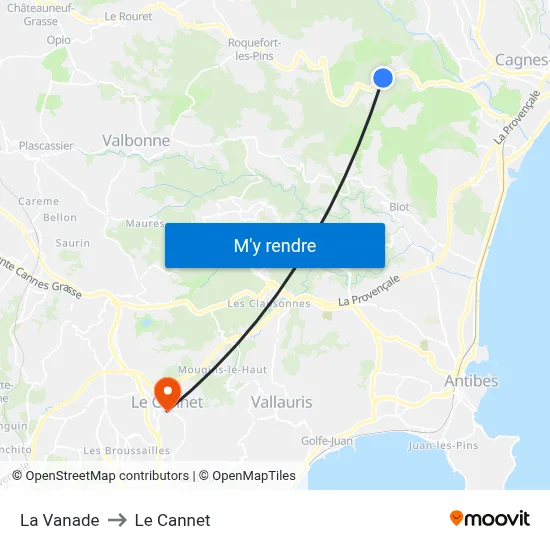 La Vanade to Le Cannet map