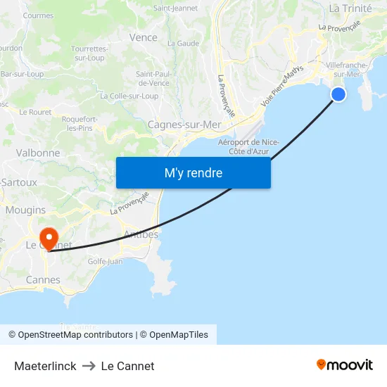 Maeterlinck to Le Cannet map