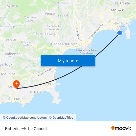 Batterie to Le Cannet map