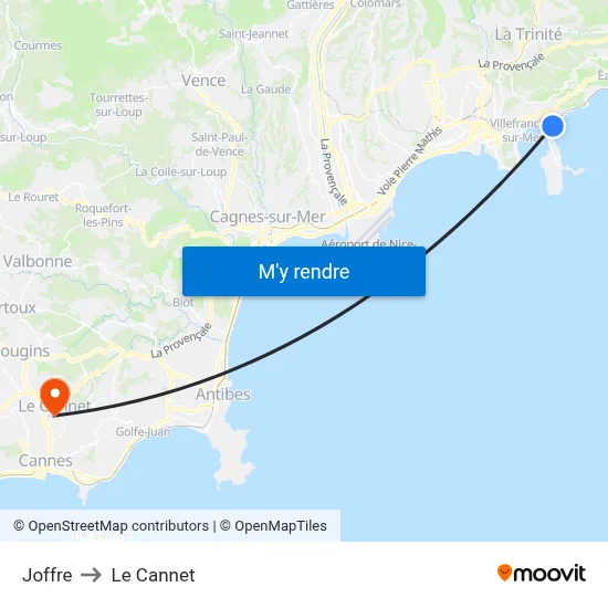 Joffre to Le Cannet map