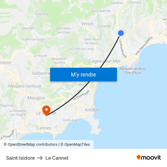 Saint-Isidore to Le Cannet map