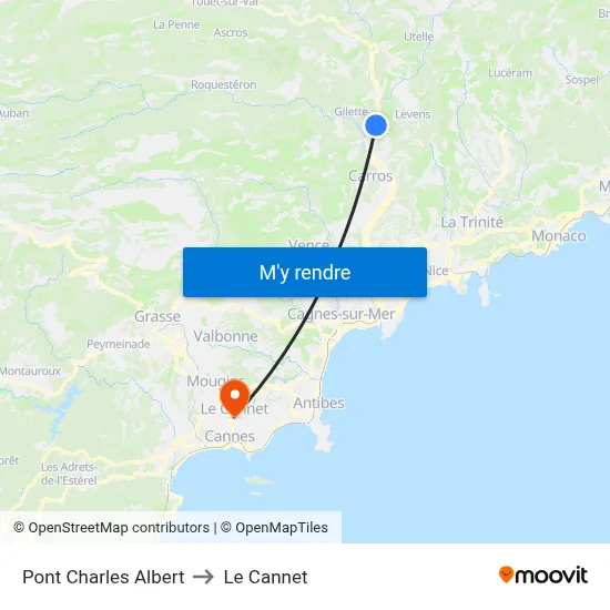 Pont Charles Albert to Le Cannet map