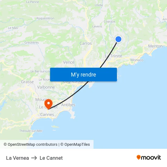 La Vernea to Le Cannet map