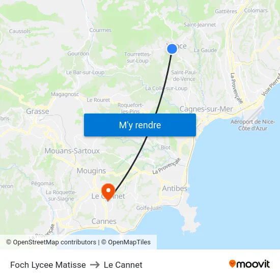 Foch Lycee Matisse to Le Cannet map