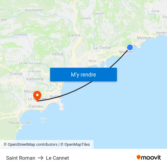 Saint Roman to Le Cannet map
