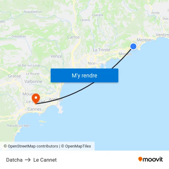 Datcha to Le Cannet map
