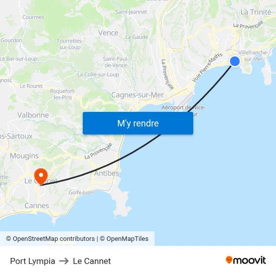 Port Lympia to Le Cannet map