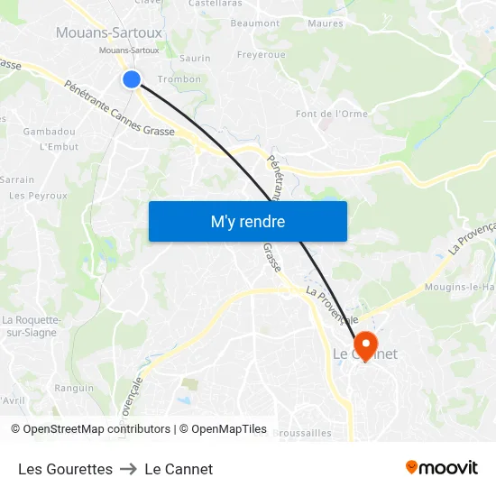 Les Gourettes to Le Cannet map