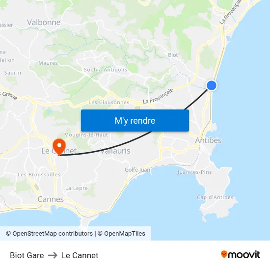 Biot Gare to Le Cannet map