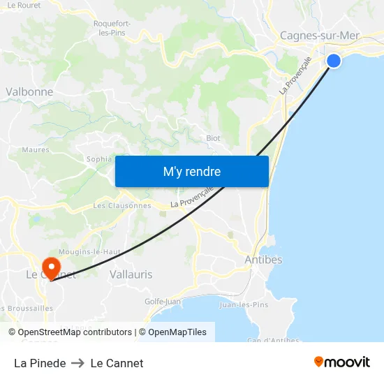 La Pinède to Le Cannet map