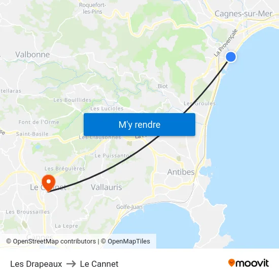 Les Drapeaux to Le Cannet map