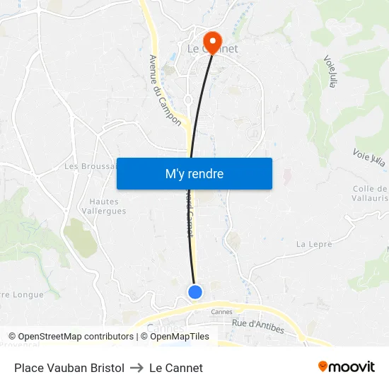Place Vauban Bristol to Le Cannet map