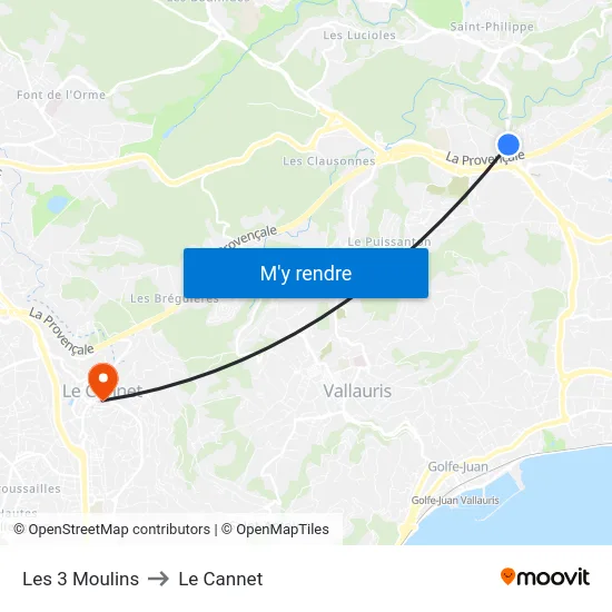 Les 3 Moulins to Le Cannet map