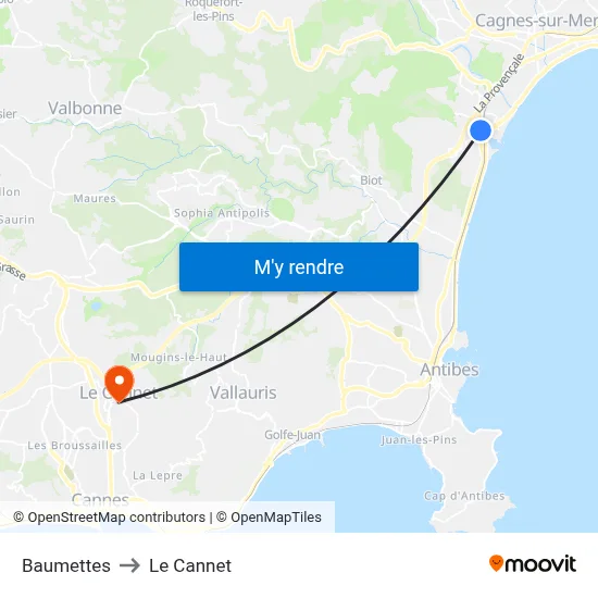 Baumettes to Le Cannet map
