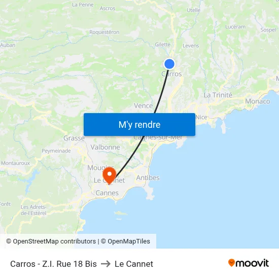 Carros - Z.I. Rue 18 Bis to Le Cannet map
