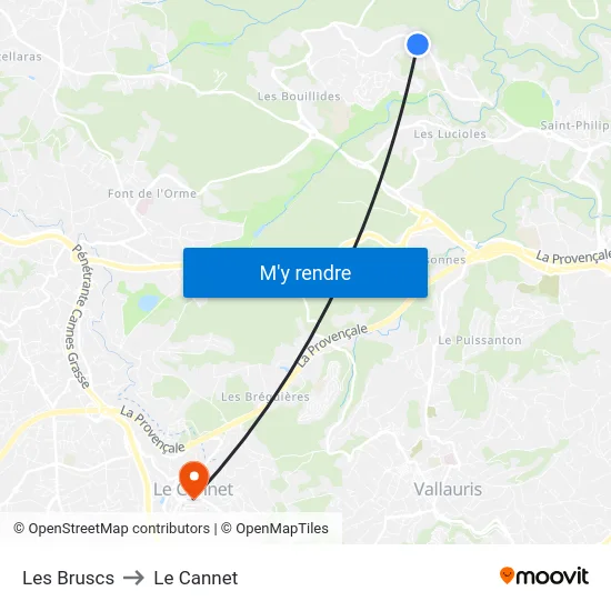 Les Bruscs to Le Cannet map