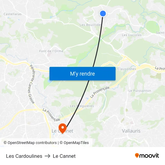 Les Cardoulines to Le Cannet map