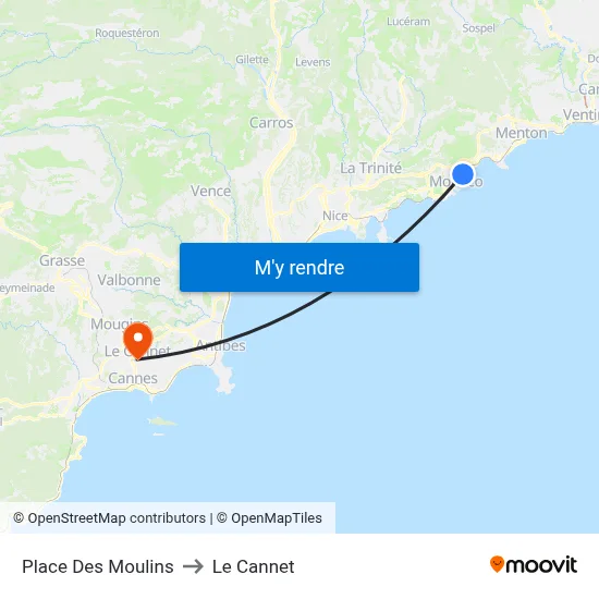 Place Des Moulins to Le Cannet map