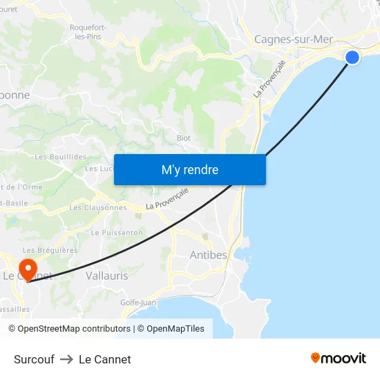Surcouf to Le Cannet map