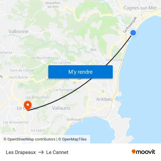 Les Drapeaux to Le Cannet map