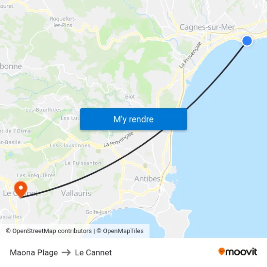 Maona Plage to Le Cannet map