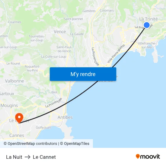 La Nuit to Le Cannet map
