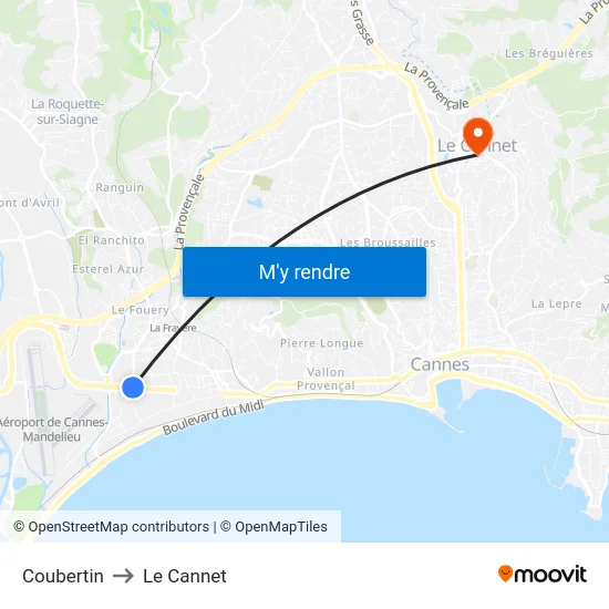 Coubertin to Le Cannet map