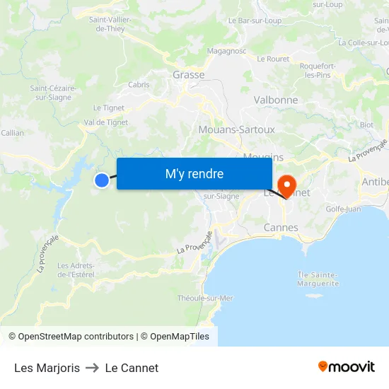 Les Marjoris to Le Cannet map
