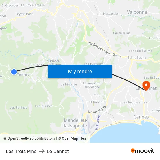 Les Trois Pins to Le Cannet map