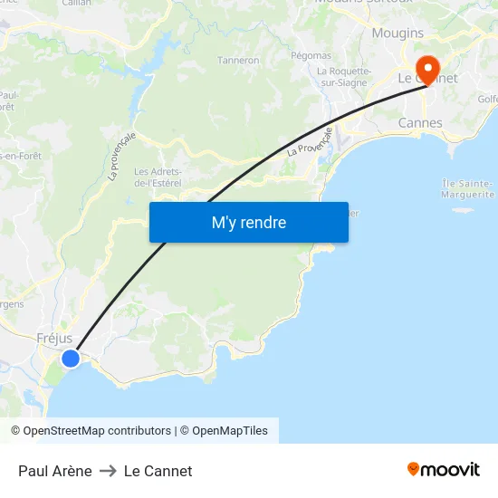 Paul Arène to Le Cannet map