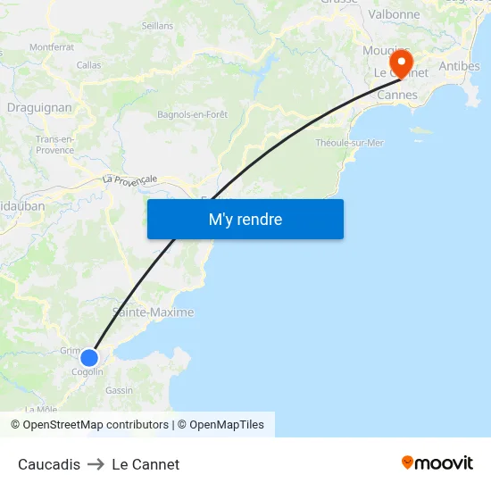 Caucadis to Le Cannet map