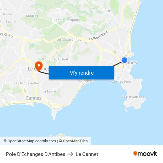Pole D'Echanges D'Antibes to Le Cannet map